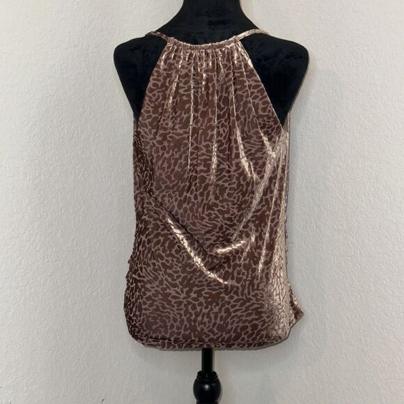 Y2K New York & Company Halter Top Womens Medium Brown Animal Print Cowl Neck - Picture 3 of 6